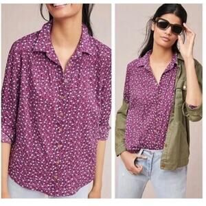 Maeve Anthropologie Calico Ditsy Floral Button Front Long Sleeve Shirt 6P Petite
